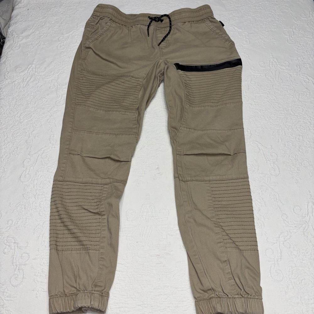 RING OF FIRE Jogger Pants Mens Large Tan Moto Cargo Zipper Pockets